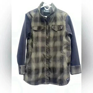 Ride Snowboarding Jacket Medium Green Plaid Softshell collared